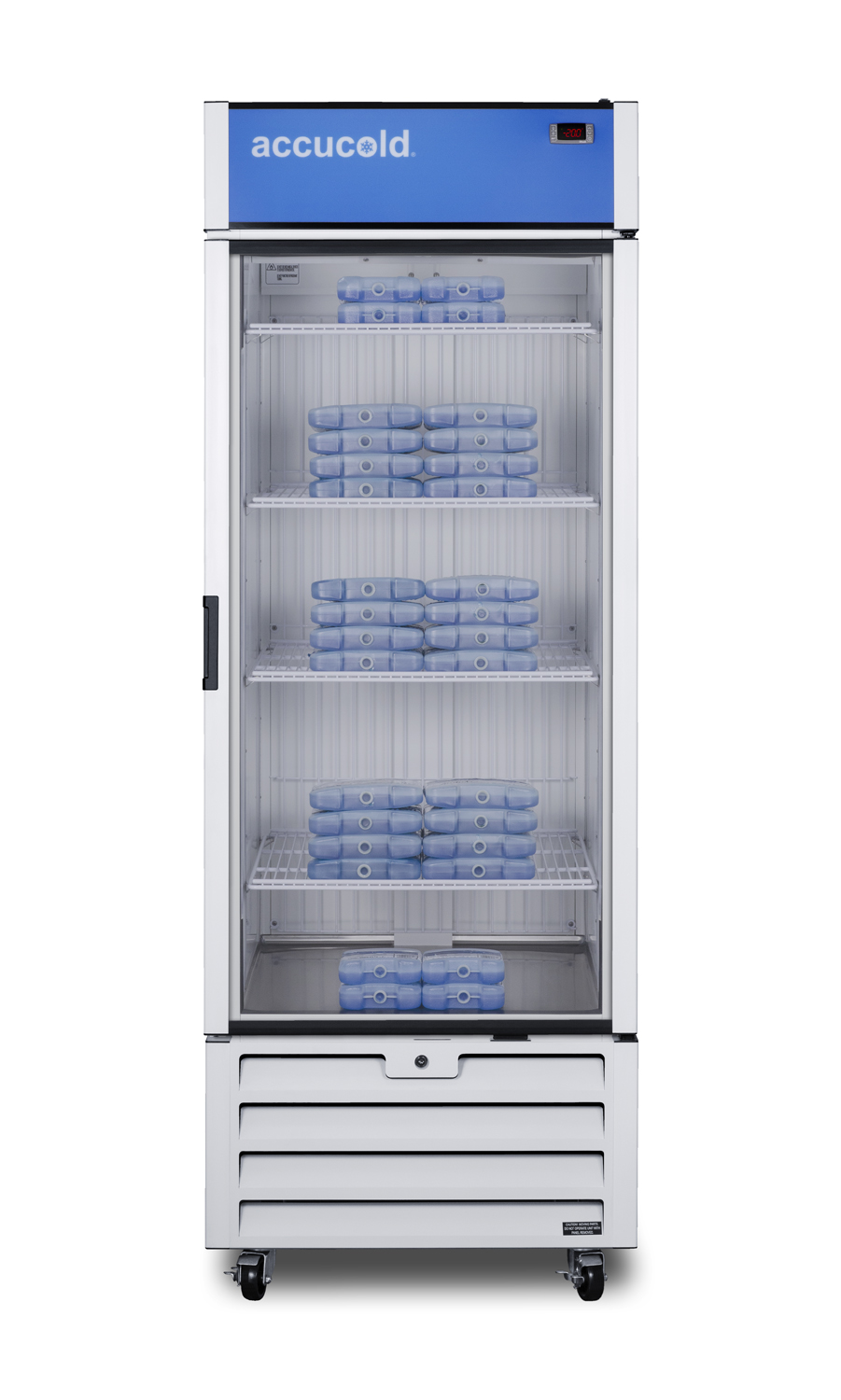 21.34 cu.ft. general purpose healthcare all-freezer with self-closing glass door, front lock, and white cabinet